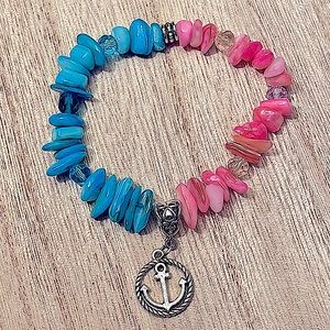 Pink & Blue Sea Shell, Swarovski Crystals & Charm Bracelet 🐚🩷🩵